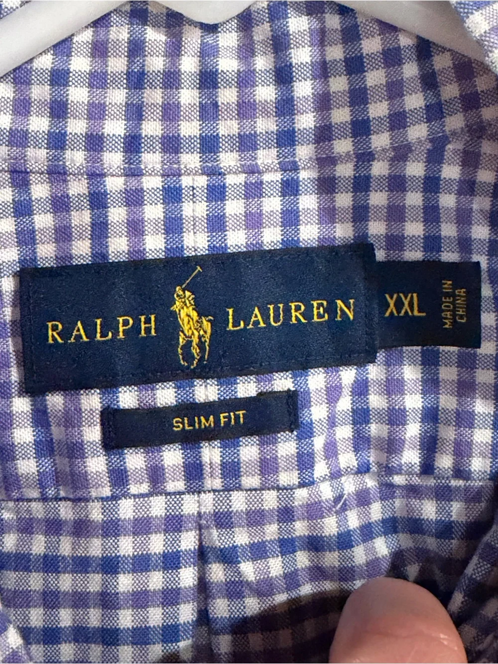 Ralph Lauren Men's Button-Down Shirt XXL Slim Fit Blue Gingham Check Casual Work